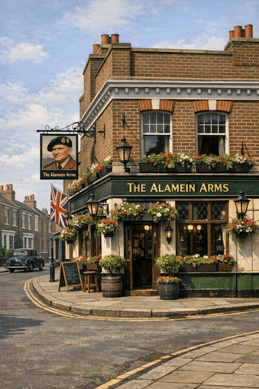 AI imagining of The Alamein Arms pub in West London, as featured in John Wyndham’s The Day of the Triffids