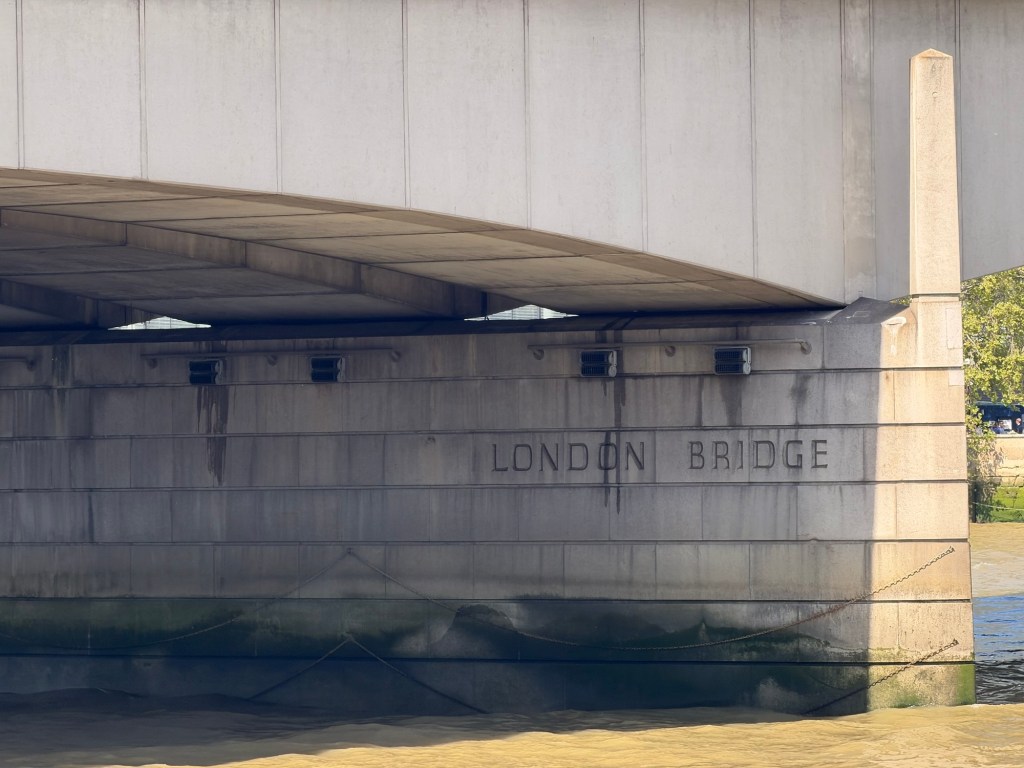 London Bridge engraved on a bridge pillar for River Thames traffic